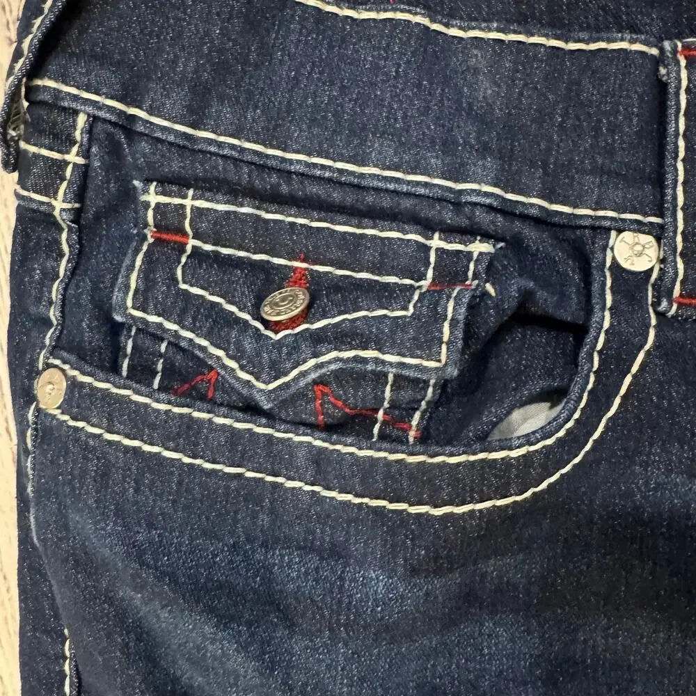 True Religion Ricky Big T Dark Wash Flap Denim Shorts Men's 40